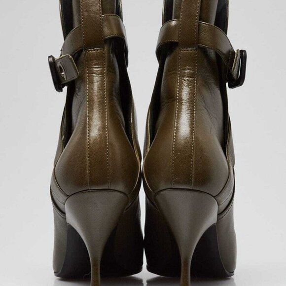 Bottega Veneta Dark Green Leather Pointed Toe Ankle Booties Size 6.5/37 - Picture 5 of 5